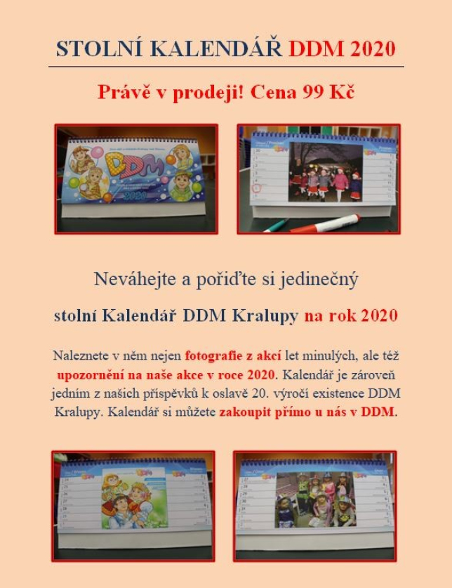 Stolní kalendář DDM Kralupy 2020 již v prodeji!