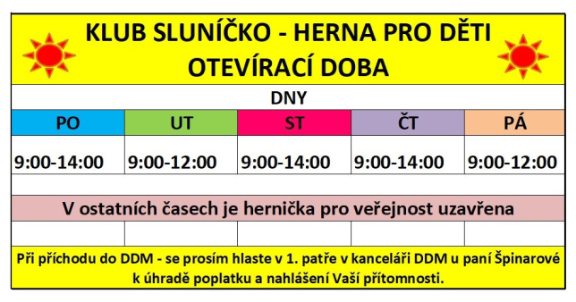 HERNA SLUNÍČKO - OTEVÍRACÍ DOBA
