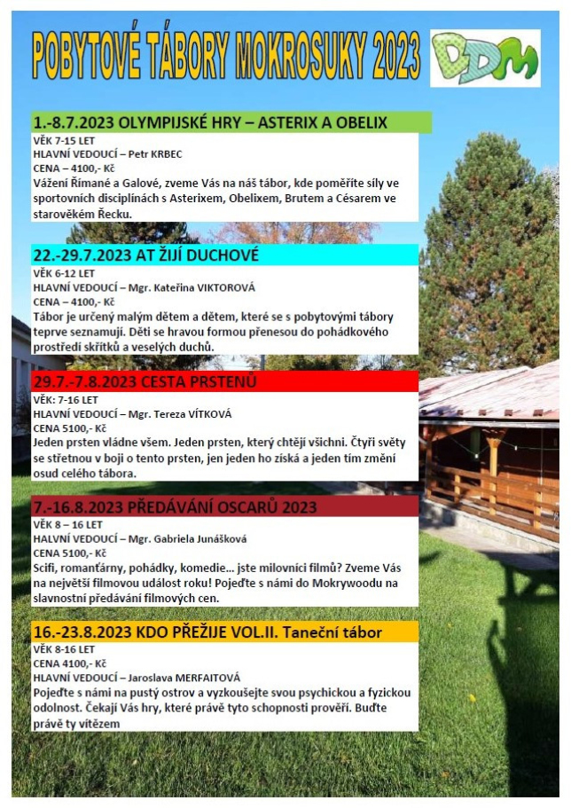 TERMÍNY POBYTOVÝCH TÁBORŮ 2023