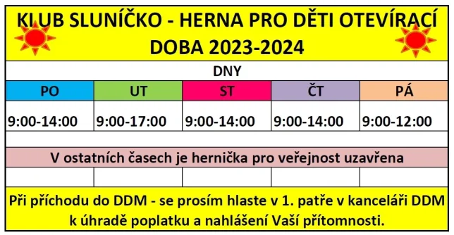HERNA SLUNÍČKO BUDE ZPŘÍSTUPNĚNA VEŘEJNOSTI OPĚT OD 18.9.2023