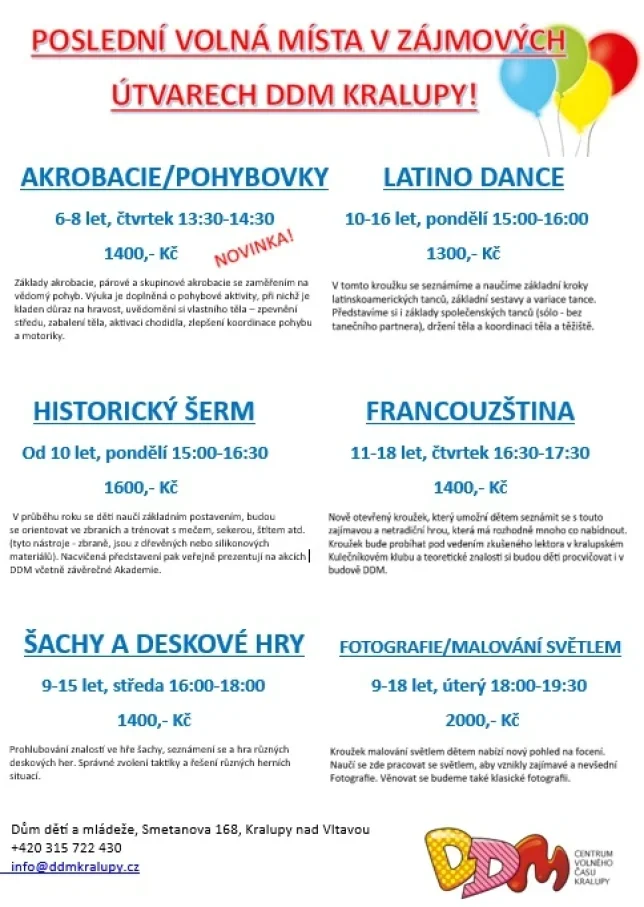 Volná kapacita v ZÚ DDM